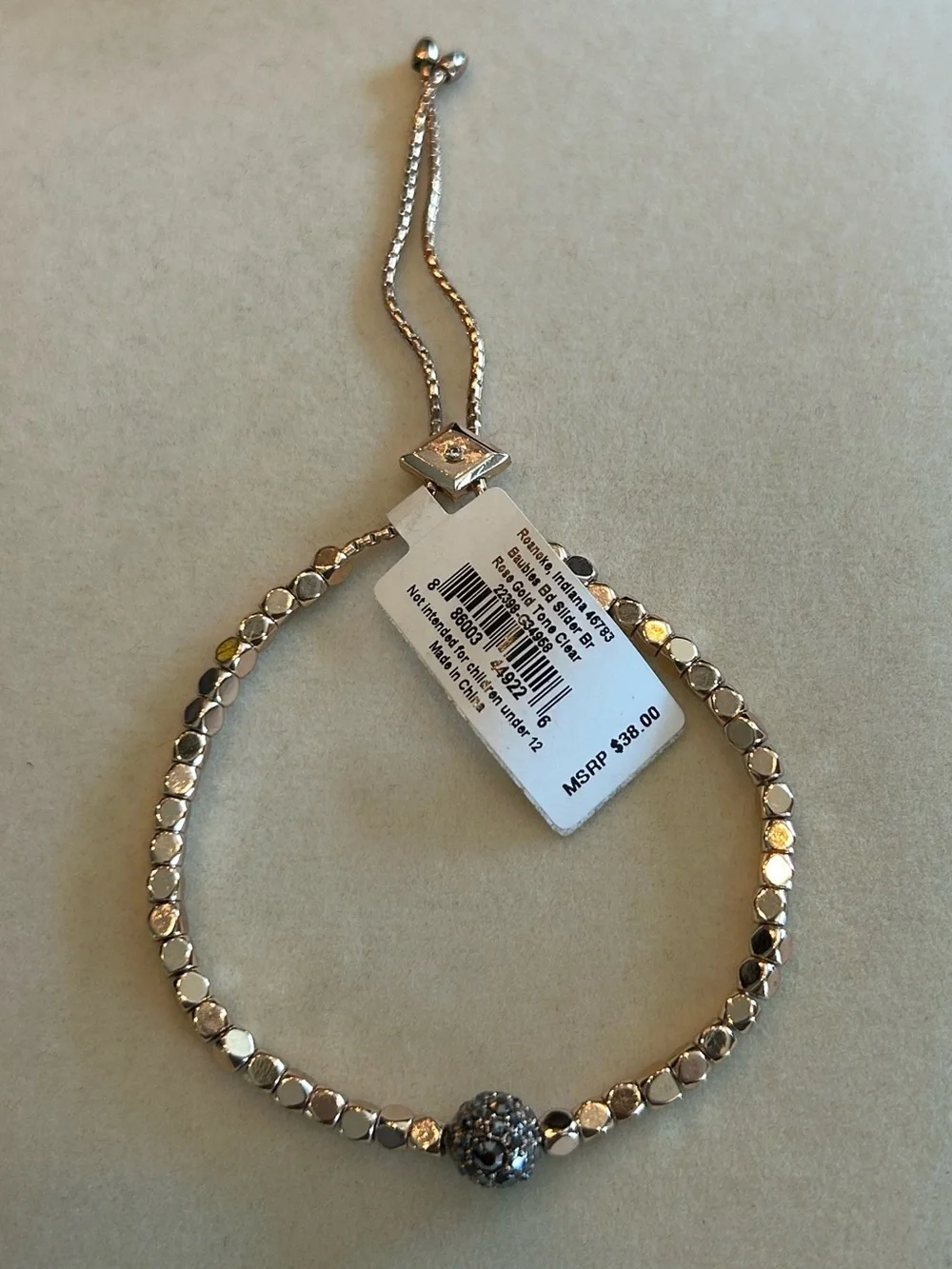 Vera Bradley NWT Baubles Bead Slider Bracelet Rose Gold Tone Crystal Pavé